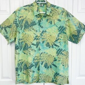 Rum Reggae Turquoise & Yellow Multi Tropical Hawaiian Cabana Shirt Large